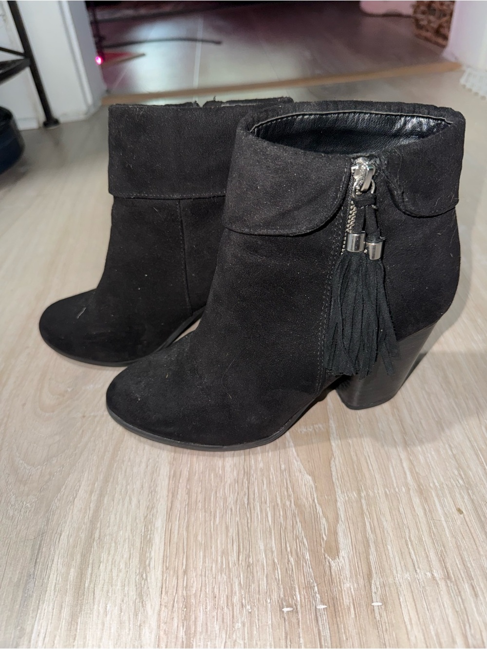 Lauren Conrad Black Suede Ankle Boots with Tassel Accent - Picture 2 of 7